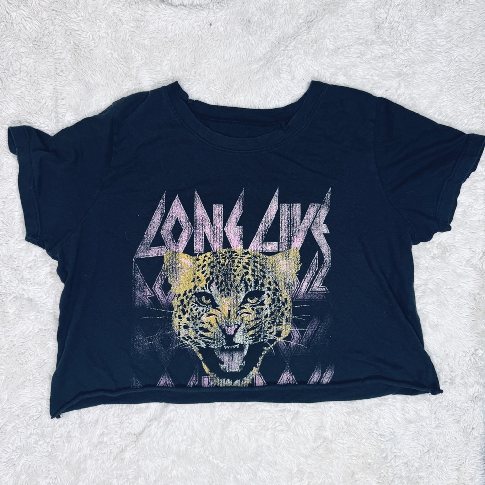 Black Graphic Tee with Leopard Design